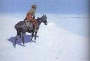 Frederic Remington The Scout:Frends or Foes (mk43) oil on canvas